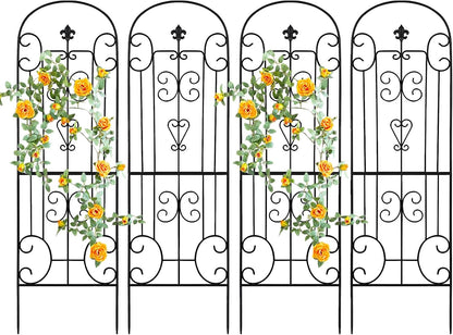 Black Metal Garden Trellis - 70"X18" Decorative Flower Trellis with Powder Coating for Climbing Plants, Rose, Vegetable Support (4, Pattern-C)