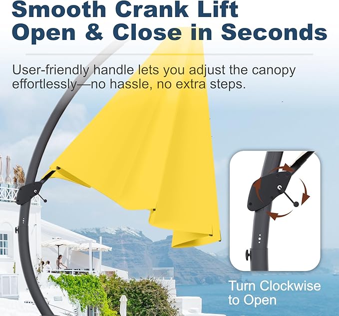 11FT Cantilever Umbrella with Base Large Curvy Outdoor Aluminum Offset Umbrella w/ 360° Rotation, UV Resistant Canopy for Patio, Garden, Backyard, Sunshine Yellow