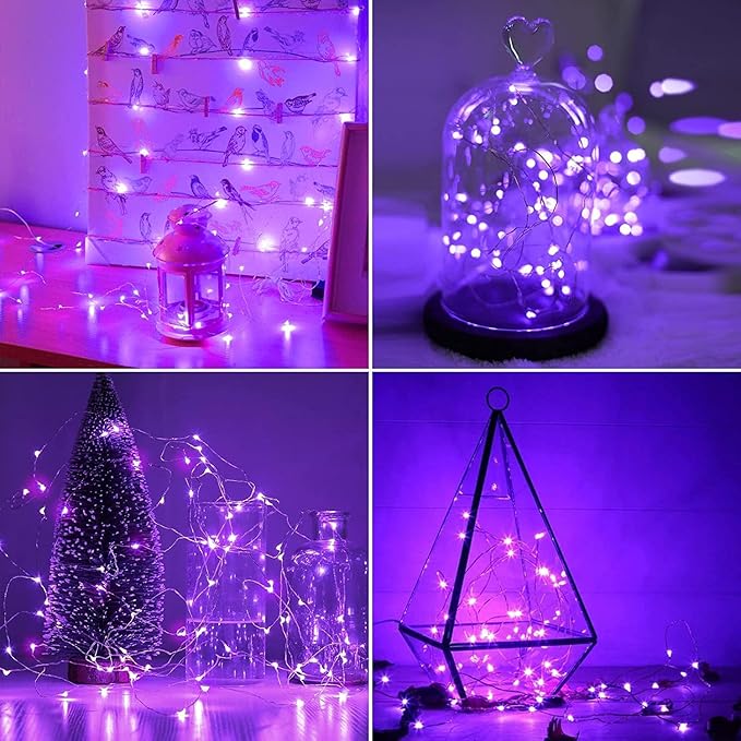 JMEXSUSS 2 Pack Solar Fairy Lights Outdoor, 33ft 100 LED Purple Christmas Lights, Waterproof 8 Modes Purple Solar Light for Outside Tree Garden Patio Halloween Christmas Decorations