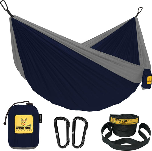 Wise Owl Outfitters Camping Hammock – 500lbs Portable Hammock with Tree Straps - Travel, Backpacking, Hiking, Outdoors Camping Gear - Single or Double