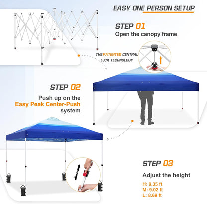 EAGLE PEAK Pop Up Canopy Tent with Wheeled Carry Bag, 8 Stakes, 4 Ropes, 4 Weight Bags, Easy Set Up Tent Canopy, 10x10 ft, 100sqft of Shade, Blue Fade Stripe