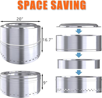 Outdoor Smokeless Fire Pit, 20'' Portable FirePits for Camping, Smokeless FirePit for Outside with Carry Bag, Wood Burning Stove, Stainless Steel，Black