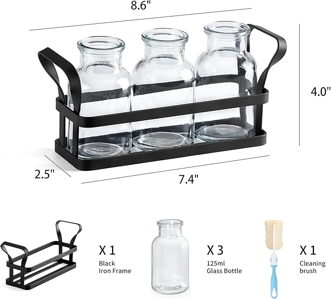 Mkono Propagation Stations with Metal Stand, Desktop Plant Terrarium Glass Planter Vase for Hydroponic Plants Flower Cutting Home Office Garden Decor Plant Lover Gifts, 3 Jars