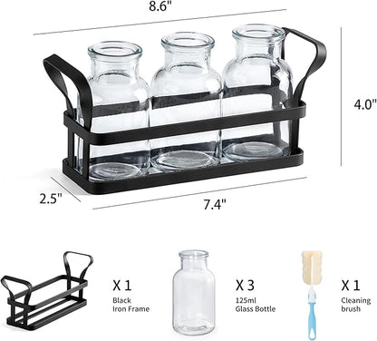 Mkono Propagation Stations with Metal Stand, Desktop Plant Terrarium Glass Planter Vase for Hydroponic Plants Flower Cutting Home Office Garden Decor Plant Lover Gifts, 3 Jars
