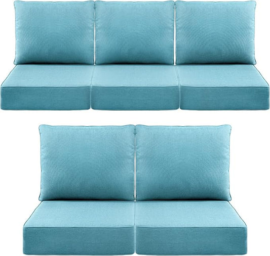 Luxury 6" Outdoor Cushions for Patio Furniture, 24x24x6" Thick Seat Cushion Set of 5, Fade Resistant Couch Chair Replacement Cushions High Density Deep Wicker Chair Cushion w/ Removable Cover, Teal