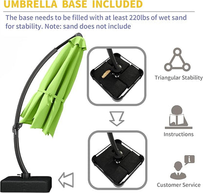 Kingdura 11ft Cantilever Patio Umbrella with Base Included, Large Round Offset Outdoor Pool Umbrella, 360° Rotation & Infinite Tilt, Heavy Duty Aluminum Frame for Deck Backyard, Apple Green