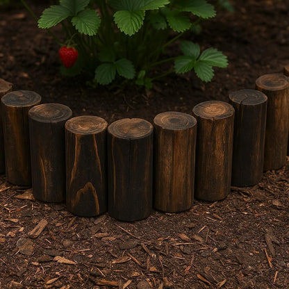 Wood Garden Fence, Natural Wooden Solid Log Edging Border Decorative for Flower Bed Barriers and Landscape Fencing