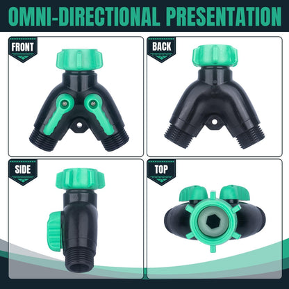 2 Pack Garden Hose Splitter 2 Ways Water Hose Splitter Heavy Duty Plastic 3/4" Hose Y Splitter Outdoor Faucet Splitter with Leak Proof Tape and 4 Extra Rubber Gaskets