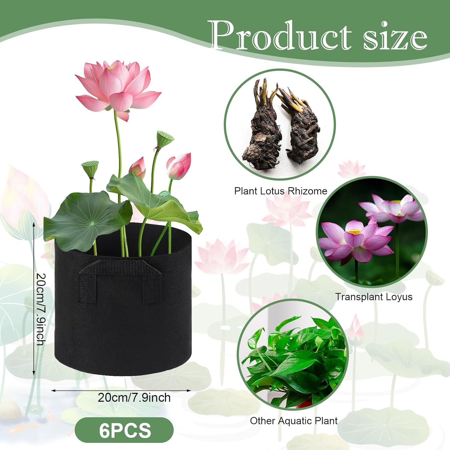 6Pcs Lily Plant Pots for Pond, Aquatic Pond Planter for Pond Durable Breathe Reusable Fabric Plant Bags for Aquatic Plants, Potato, Carrot, Onion, Flower (2 Gallon)