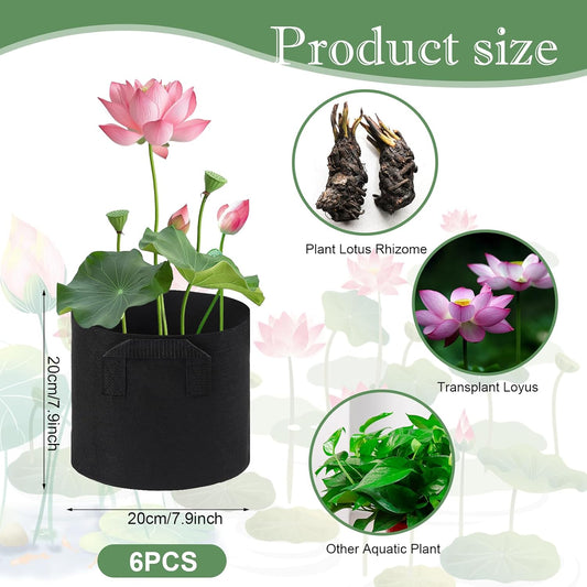 6Pcs Lily Plant Pots for Pond, Aquatic Pond Planter for Pond Durable Breathe Reusable Fabric Plant Bags for Aquatic Plants, Potato, Carrot, Onion, Flower (2 Gallon)