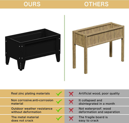 Raised Garden Bed with Low Profile Design Metal Planter Box for Growing Fresh Herbs Vegetables Flowers Succulents&Other Plants for Outdoor Backyard Patio Deck Balcony Black