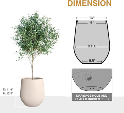 12.5" H x 11.4" D Corso Fiberstone Round Tapered Planter with Drainage Hole, Smooth Finishes, Weather Resistant for Indoor and Outdoor Use (Kilim Beige, 9" Pot Opening)