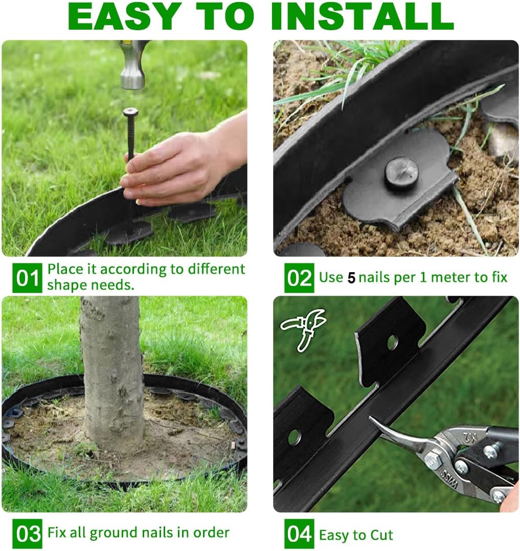 Landscape Edging 82FT,Garden Edging Borders Black [Extra Tall 4IN High] with 125pcs Plastic Stakes, Lawn Edging Flexible DIY Fence for Landscaping,Flower Bed,Grass,Gravel,Tree Surrounding