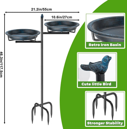 2-in-1 Metal Bird Bath for Outside, Vintage Freestanding Birdbaths Feeder Bowl, Stable & Easy to Clean Birdfeeder for Outdoors Garden Yard Lawn Decor (Vintage Blue)