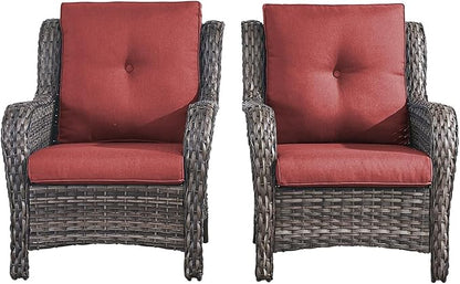 Rilyson Patio Furniture Chairs Outdoor Chair - 2 Piece Wicker Rattan Chairs Set with High Back and Deep Seating for Deck Porch Balcony Backyard Garden(Mixed Grey/Red)