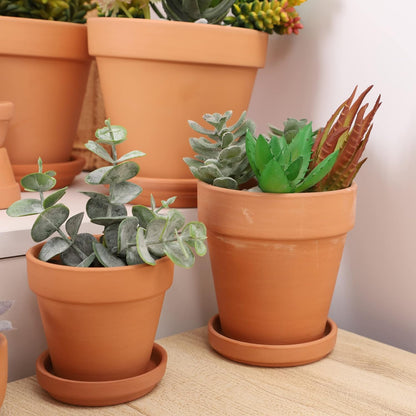 Terra Cotta Pots with Saucer- 6-Pack Small Terracotta Pot Clay Pots 4'' Clay Ceramic Pottery Planter Cactus Flower Pots Succulent Pot with Drainage Hole- Great for Plants,Crafts terra cotta planter