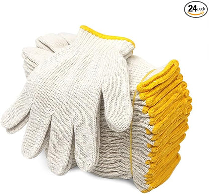 Evridwear Cotton Polyester String Knit Shell Safety Protection Work Gloves for Painter Mechanic Industrial Warehouse Gardening Construction Men & Women 12 Pairs, no Dots, Small Size