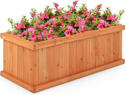 Giantex Raised Garden Bed, 31”x14”x12” Wooden Planter Box with 4 Drainage Holes & Detachable Bottom Panels, Elevated Flower Bed, Rectangular Plant Container for Vegetables, Herbs & Fruits, Orange