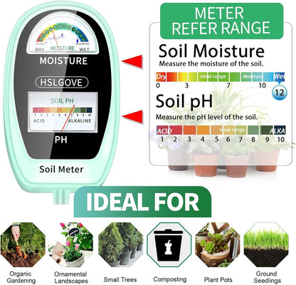 HSLGOVE Soil Test Kit, 2-in-1 Soil Moisture Meter/Soil PH Meter, Dual Screen Soil Tester, Soil Moisture Meter for Plants Watering/Gardening for Lawn,Farm Indoor&Outdoor Use-Greennew