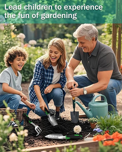 3Pcs Garden Tools, Heavy Duty Cast-Aluminum Garden Tool Set with Hand Trowel, Transplant Trowel, Cultivator Rake, Soft Rubber Ergonomic Non-Slip Handle, Ideal Gardening Gifts for Home Gardeners