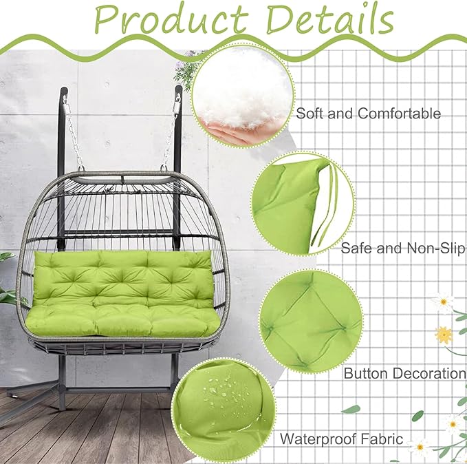 Replacement Cushions for Outdoor Swing, Outdoor Cushions for Patio Furniture with Backrest, Waterproof Thicken 4" porch swing cushions, for Outdoor Patio Garden Furniture(Grass green 40 * 47 in)