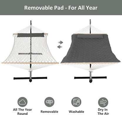 ANOW Outdoor Hammock with Stand 12FT, Heavy Duty Hammock with Steel Stand, Included Detachable Pillow and Pad, 450 LBS Weight Capacity, Gray