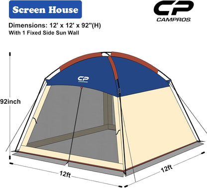 CAMPROS CP Screen House Room with 1 Side Wind/Sun Panel Canopy Tent Camping Tent Screen Shelter Gazebos for Patios Outdoor Camping Activities, 12'X12'X92in(H) - Blue