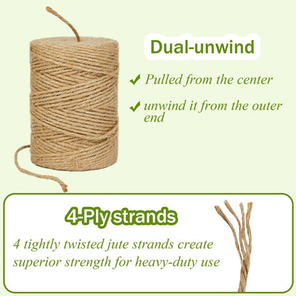 Jute Twine 328 Feet 2.5mm 4Ply Heavy Duty Brown Jute Rope String for Home Gardening Plant Picture Hanger Industrial Packing Mason Jars Wedding Decorations Crafts