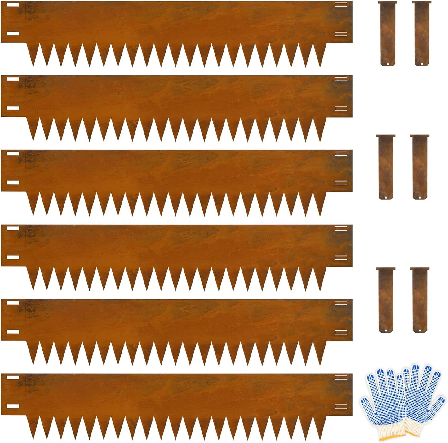 Co rten Steel Landscape Edging 12 Inch Tall 6 Packs, Pre-Rusted Metal Garden Edging, Hammer in Landscape Edging with 6 Clips and a Pair of Gloves, Steel Edging for Landscaping, Lawn Rusty