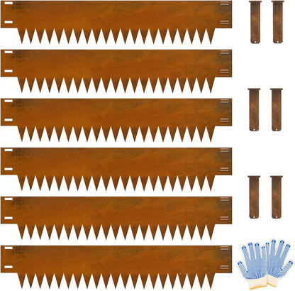 Co rten Steel Landscape Edging 12 Inch Tall 6 Packs, Pre-Rusted Metal Garden Edging, Hammer in Landscape Edging with 6 Clips and a Pair of Gloves, Steel Edging for Landscaping, Lawn Rusty