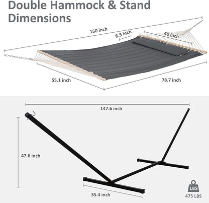 SUNCREAT 2 Person Hammock with Stand, Heavy Duty Portable Hammocks, 475 lbs Capacity, Dark Grey