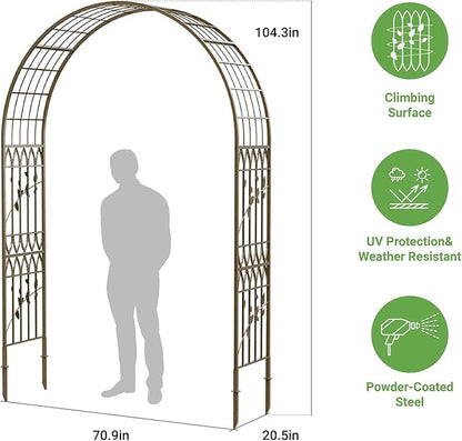 Metal Garden Arbor, 104.3” Tall Wrought Iron Archway for Climbing Plants & Flowers, British-Style Garden Trellis (Copper)