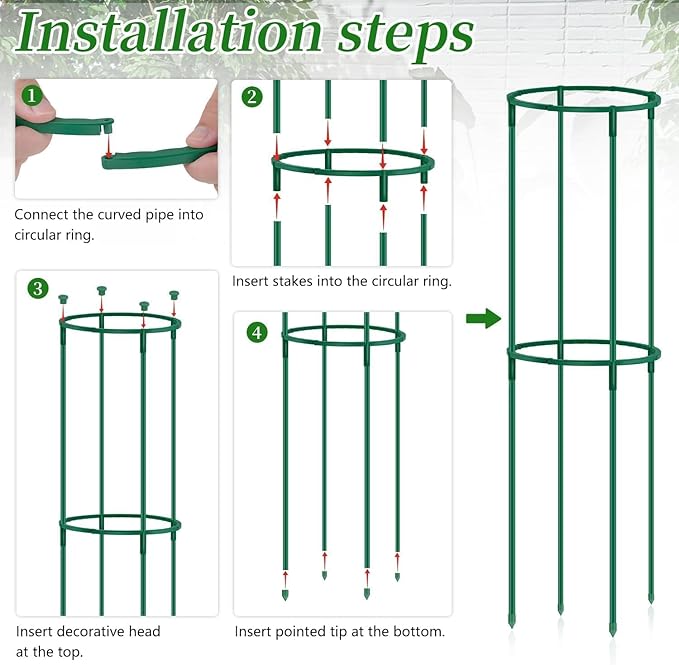 Small Tomato Cage 2 Pack,SupKing Adjustable Plant Trellis Plastic Potted Support Ring Stakes for Indoors Garden Climbing Vines Peony Cucumber,Comes 20 Twist Ties