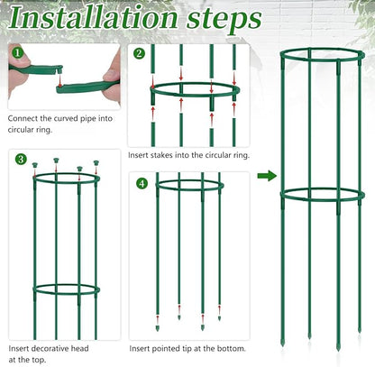 Small Tomato Cage 2 Pack,SupKing Adjustable Plant Trellis Plastic Potted Support Ring Stakes for Indoors Garden Climbing Vines Peony Cucumber,Comes 20 Twist Ties