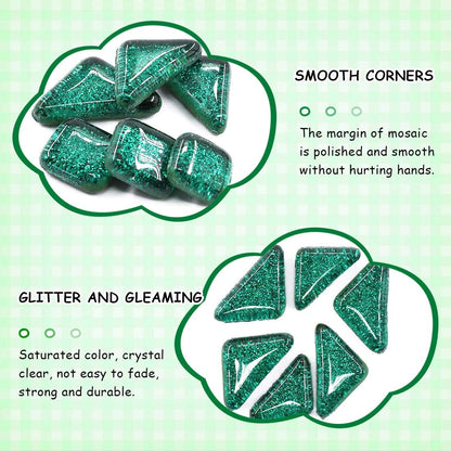 Swpeet 1 Pound Deep Green Shine Crystal Series Mosaic Tiles Assortment Kit, Square and Triangle Genuine Mosaic Tiles Glitter Crystal Mosaic Perfect for Home Decoration Crafts