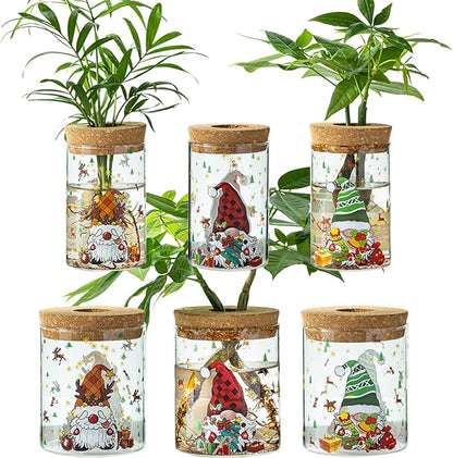 Christmas Vase, Christmas Themed Propagation Stations, Glass Propagation Vases for Plants, Cuttings, Desktop Planter Vase for Home & Office Decor, Set of 6 (3 Large & 3 Small)