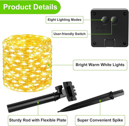 Brightever Outdoor Solar String Lights Waterproof, 2-Pack Total 80FT 200LED Solar Fairy Lights for Outside with 8 Lighting Modes, Solar Twinkle Lights for Yard, Christmas, Party (Warm White)