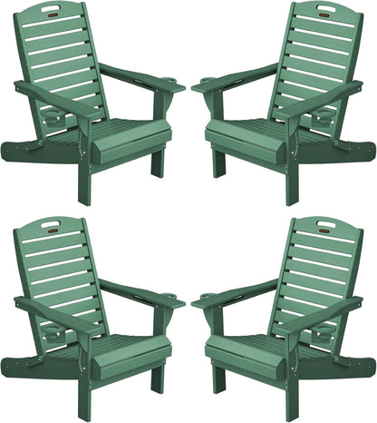 Adirondack Chairs Set of 4, Outdoor Fire Pit Chairs, HDPE All-Weather Adirondack Chairs with Cup Holder, Lawn Chair for Deck, Patio, Garden (Green)