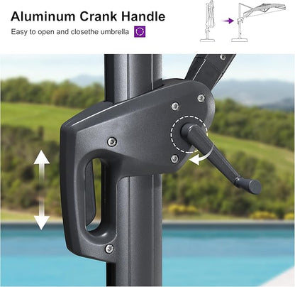 PURPLE LEAF 10' X 10' Swivel Outdoor Patio Aluminum Umbrella with Base Left-right Tilting Cantilever Offset Umbrella with UV Resistant Heavy Duty Fabric for Deck Pool Patio Backyard, Ocean Slate