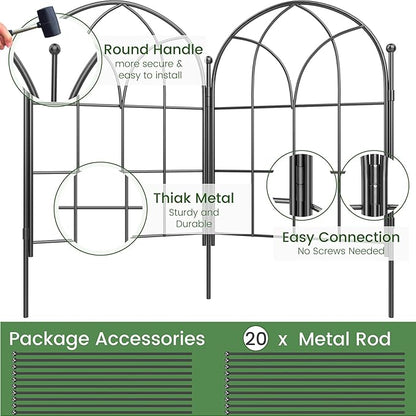 Garden Fences Animal Barrier, 12.55"*16.48" Black Garden Border Fencing, Arched Rustproof Metal No Dig Fence for Dogs, Outdoor Fence, Dog Fencing for Yard, Flower Bed (Medium 19 Pcs)