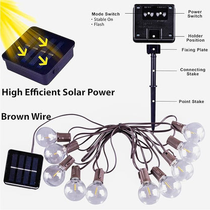 Solar Outdoor String Lights, 15FT G50 Patio Lights String Waterproof with 10 Warm White LED Shatterproof Bulbs, Perfect for Garden, Backyard, Pergola, Party, Cafe, Camping Decoration (15FT)