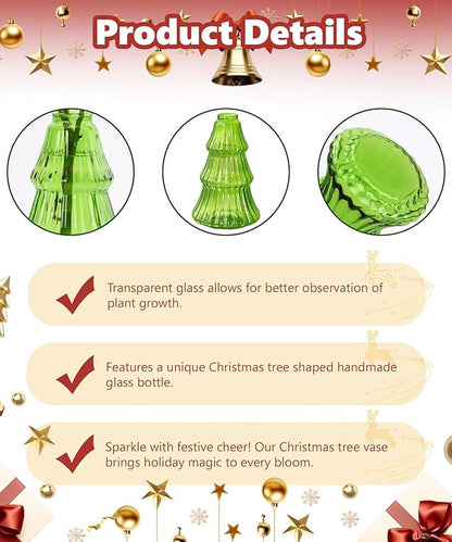 Nacome Christmas Tree Propagation Stations: 2PCS Plant Terrarium Glass Vases for Home Office Decor, for Plant Lovers Women Mom (Green)