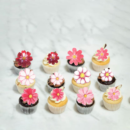 65 PCS Edible Gosang Flowers Cupcake Toppers Wafer Paper Flower Birthday Party Decorations Edible Hibiscus Wildflower Cupcake Picks for Baby Shower Wedding Birthday Party Cake Decorations Supplies