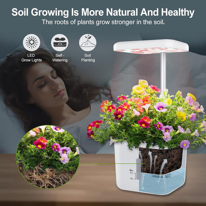 Indoor Garden Planter Growing Systems Soil plant pot indoor Small Smart Soil Gardening System with 17 Watts LED Grow Light Auto Timer Self-Watering Planter Pot Gifts for Mom Women (No Seeds&Soil)