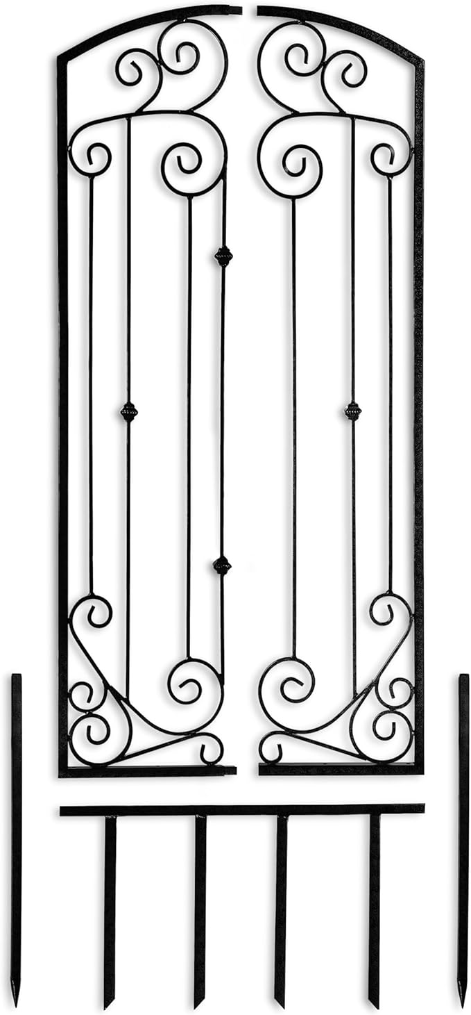 H Potter Black Trellis Garden Large Wrought Iron Heavy Scroll Metal Decoration Weather Resistant Lawn Patio Screen (Regular Black)