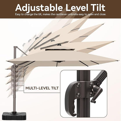 9x12 FT Patio Umbrella with base, Large Cantilever Rectangular Double Top Heavy Duty Offset Umbrellas with 360° Rotation, Outdoor shade for Garden Deck Pool, Beige