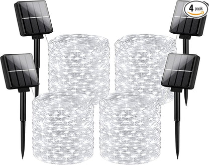 Brightever Solar Outdoor LED String Lights 288Ft Waterproof, 4-Pack Each 72FT 200 LED Solar Powered Fairy Lights with 8 Modes, Outside Twinkle Lights for Backyard, Balcony, Christmas (Daylight White)