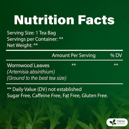 FreshDrinkUS, Premium Wormwood Tea - 135 Tea Bags - Handcrafted Herbal Blend, Caffeine-Free – Smooth Taste & Naturally Refreshing.