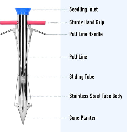 AIWFL Seedling Transplanter Long Double Handled Bulb Planter Tools Vegetable Young Plant Manual Plant Transplanter Stainless Steel Planting Garden Tools