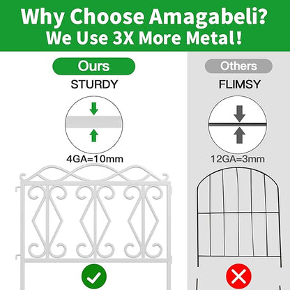 AMAGABELI GARDEN & HOME 5 Panels 24in(H)×10ft(L) Decorative Garden Fences and Borders for Dogs No Dig Rustproof Metal Fence Panels Garden Fence Edging Border Animal Barrier Fencing White